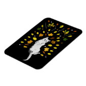 Weiße Katze mit Herbstlaub Magnet (Linke Seite)