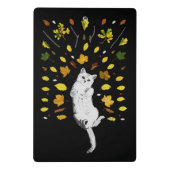 Weiße Katze mit Herbstlaub Mini Klemmbrett (Rückseite)