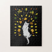 Weiße Katze mit Herbstlaub Puzzle (Vertikal)