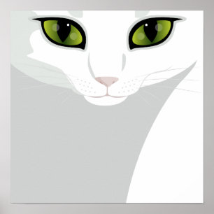 Weiße Katze mit Jewel Green Eyes Poster