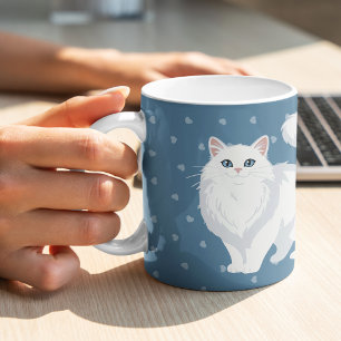 Weiße Katze mit langem Fell Mama Personalisiert Kaffeetasse