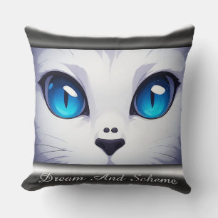 Weiße Katze mit leuchtend blauen Augen Kissen