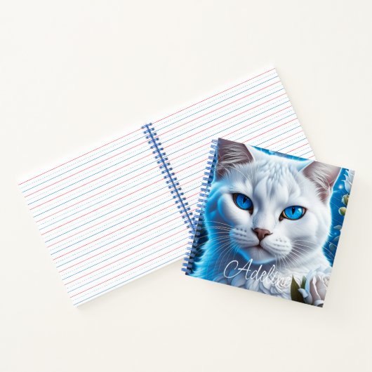 Weiße Katze mit leuchtend blauen Augen Personalisi Notizblock (Innenseite)