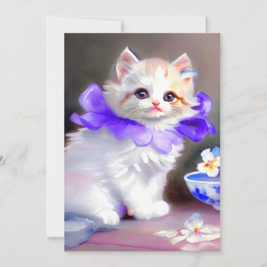 Weiße Katze mit Lila Blume Collar Painting Ankündigung (Vorderseite)