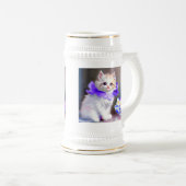 Weiße Katze mit Lila Blume Collar Painting Bierglas (VorderseiteRechts)