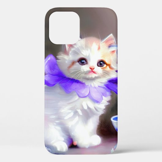 Weiße Katze mit Lila Blume Collar Painting Case-Mate iPhone Hülle (Rückseite)