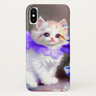 Weiße Katze mit Lila Blume Collar Painting Case-Mate iPhone Hülle