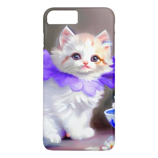 Weiße Katze mit Lila Blume Collar Painting Case-Mate iPhone Hülle (Rückseite)