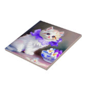 Weiße Katze mit Lila Blume Collar Painting Fliese (Seite)