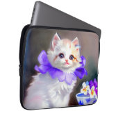 Weiße Katze mit Lila Blume Collar Painting Laptopschutzhülle (Vorne Rechts)