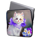 Weiße Katze mit Lila Blume Collar Painting Laptopschutzhülle (Vorderseite Links)
