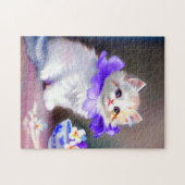 Weiße Katze mit Lila Blume Collar Painting Puzzle (Horizontal)
