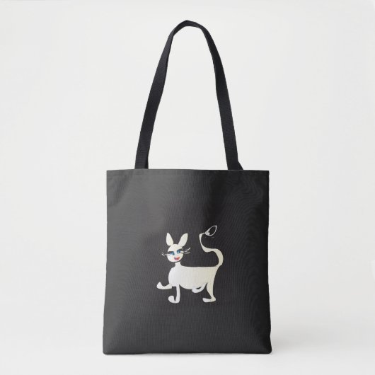 Weiße Katze mit Makeup auf der schwarzen Tote-Tasc Tasche (Vorderseite)
