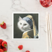 Weiße Katze mit Perlenohrmalerei Serviette (Beispiel)