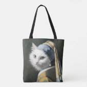 Weiße Katze mit Perlenohrmalerei Tasche (Rückseite)