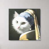 Weiße Katze mit Perlenohrring Leinwanddruck (Vorderseite)