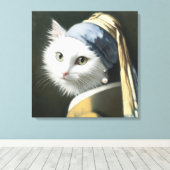 Weiße Katze mit Perlenohrring Leinwanddruck (Insitu (Holzboden))