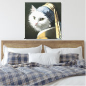 Weiße Katze mit Perlenohrring Leinwanddruck (Insitu (Schlafzimmer))