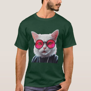 Weiße Katze mit rosa Brille Cool T-Shirt