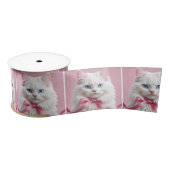 Weiße Katze mit rosa Mütze Satinband (Spule)