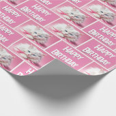 Weiße Katze mit rosa Ribbons Geschenkpapier (Ecke)