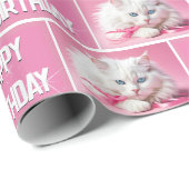 Weiße Katze mit rosa Ribbons Geschenkpapier (Rolleneckpunkt)
