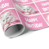 Weiße Katze mit rosa Ribbons Geschenkpapier (Rolleneckpunkt)