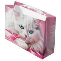 Weiße Katze mit rosa Ribbons