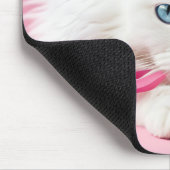 Weiße Katze mit rosa Ribbons Mousepad (Ecke)