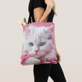 Weiße Katze mit rosa Ribbons Tasche (Von Nahem)