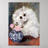 Weiße Katze mit rosa Rosen, Louis Wain Poster (Vorne)