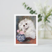 Weiße Katze mit rosa Rosen, Louis Wain Postkarte (Stehend Vorderseite)