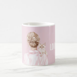 Weiße Katze mit rosa Schleife weiblich Kaffeetasse