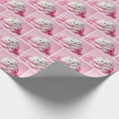 Weiße Katze mit rosafarbenem Kiefer Geschenkpapier (Ecke)