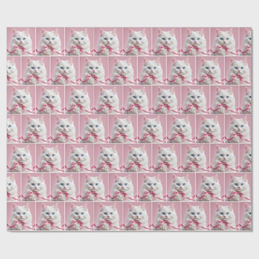 Weiße Katze mit rosafarbenem Kiefer Geschenkpapier (Flach)