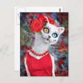 Weiße Katze mit Rose Postkarte (Vorne/Hinten)