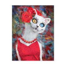 Weiße Katze mit Rose