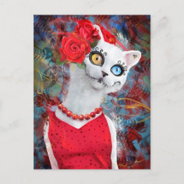 Weiße Katze mit Rose Postkarte