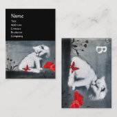 WEISSE KATZE MIT ROTEBUTTERFLY-MONOGRAMM, Perle Visitenkarte (Vorne/Hinten)