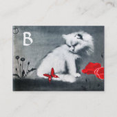 WEISSE KATZE MIT ROTEBUTTERFLY-MONOGRAMM, Perle Visitenkarte (Rückseite)