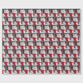 Weiße Katze mit rotem Scara in Schneeflocken Geschenkpapier (Flach)
