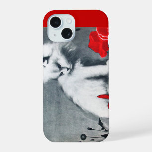 WEIßE KATZE MIT ROTEM SCHMETTERLING iPhone 15 HÜLLE