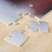 Weiße Katze mit rotem Wintertraf Puzzle (Seite)