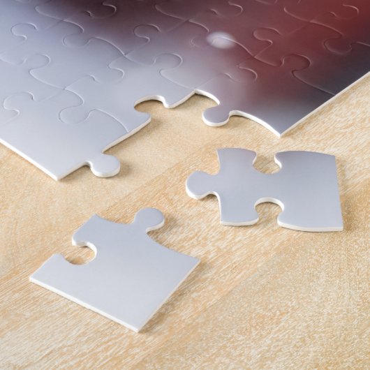 Weiße Katze mit rotem Wintertraf Puzzle (Seite)