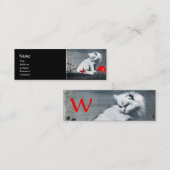 WEISSE KATZE MIT ROTER BUTTERFLY MONOGRAM Perlpapi Mini Visitenkarte (Vorne/Hinten)