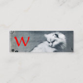 WEISSE KATZE MIT ROTER BUTTERFLY MONOGRAM Perlpapi Mini Visitenkarte (Rückseite)