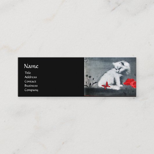 WEISSE KATZE MIT ROTER BUTTERFLY MONOGRAM Perlpapi Mini Visitenkarte (Vorderseite)