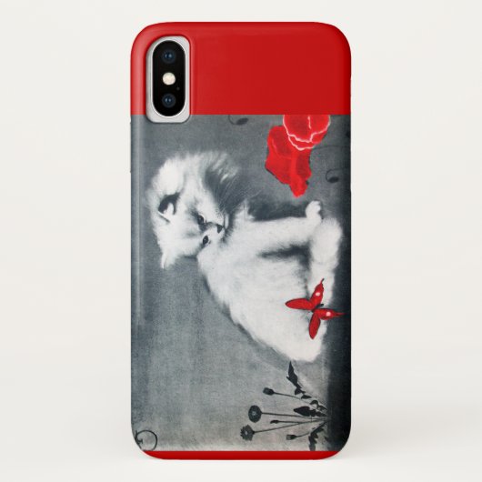 WEISSE KATZE MIT ROTER SCHALTFLÄCHE Case-Mate iPhone HÜLLE (Rückseite)