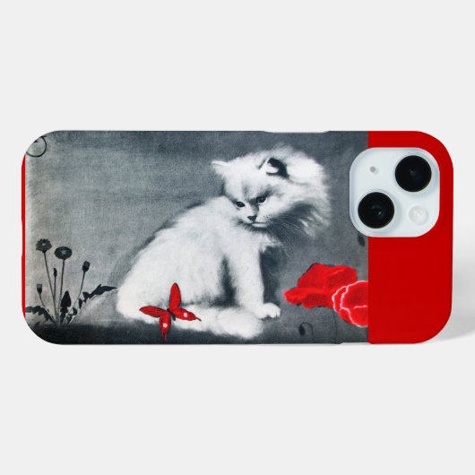 WEISSE KATZE MIT ROTER SCHALTFLÄCHE Case-Mate iPhone HÜLLE (Rückseite (Horizontal))