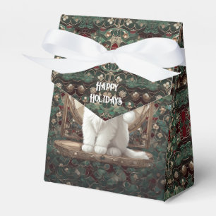 Weiße Katze mit Santa-Hut Favor Geschenkschachtel